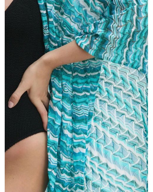 Missoni Blue Wave-Pattern Knit Poncho