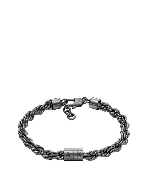 ARMANI EXCHANGE Metallic Rope-Chain Logo-Plaque Bracelet for men