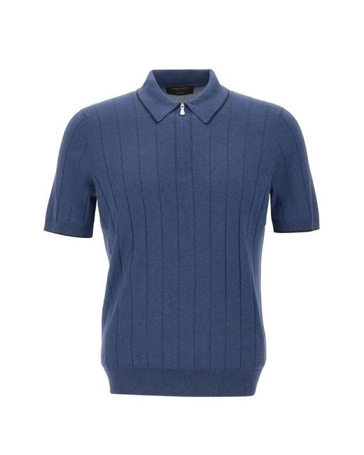 Gran Sasso Blue Polo En Soie À Design Côtelé for men