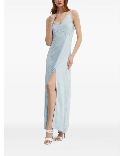 Guess Blue V-Neck Denim Maxi Dress