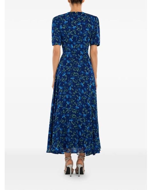 POST MERIDIEM Blue Floral-Print Short-Sleeve Midi Dress