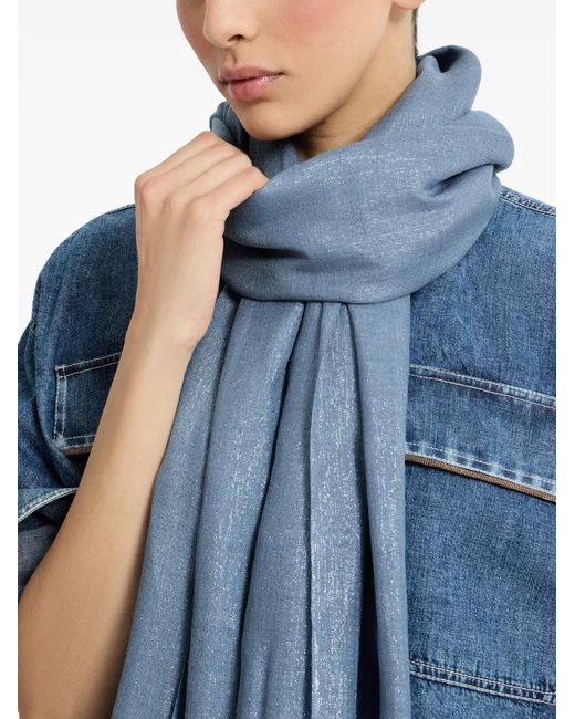 Brunello Cucinelli Blue Sparkling Fringed Scarf