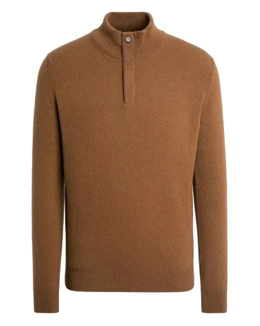 メンズ Zegna ハーフジップ カシミアセーター Brown