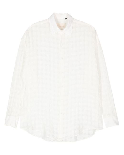 Costumein White Check-pattern Semi-sheer Shirt for men