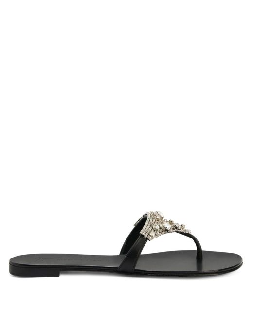 Giuseppe Zanotti Black Clarett Crystal-embellished Flat Sandals