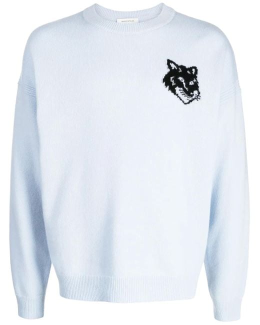 Maison Kitsuné White Intarsia-Knit Logo Wool Jumper for men