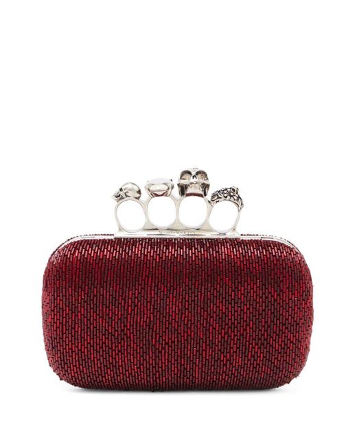 Alexander McQueen Red Four Ring Embellished Leather Clutch