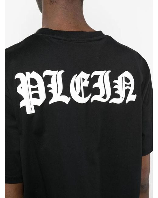 Philipp Plein Black Gothic Logo-Print T-Shirt for men