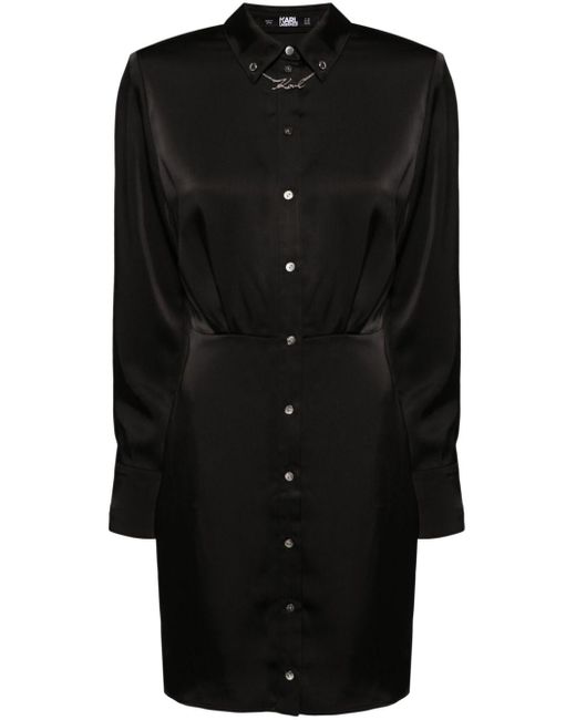 Karl Lagerfeld Black Chain-embellished Satin Shirtdress
