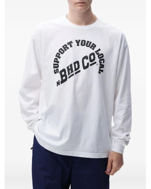 Neighborhood White Arched-Logo Long-Sleeve T-Shirt for men