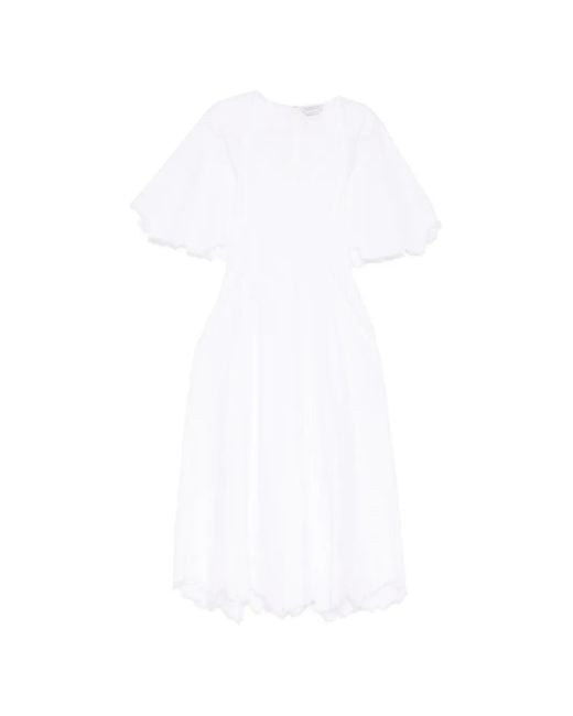 Gabriela Hearst White Frayed-Edge V-Neck Dress