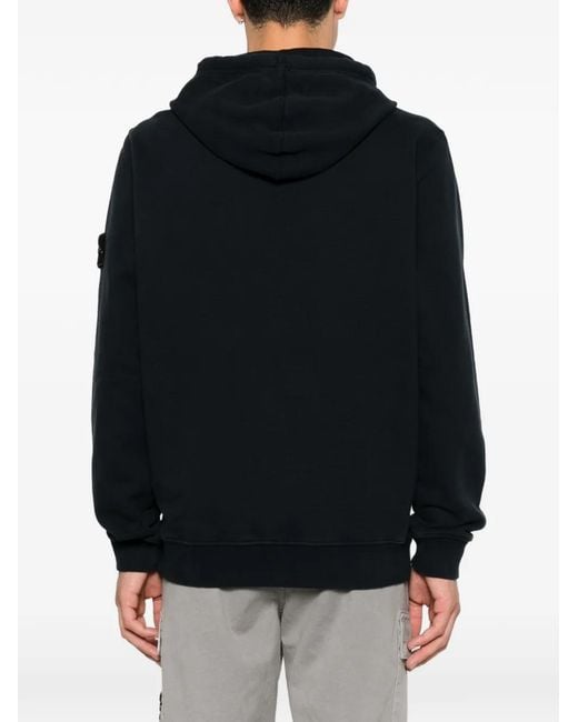 Stone Island Black Logo-Patch Drawstring Hoodie for men