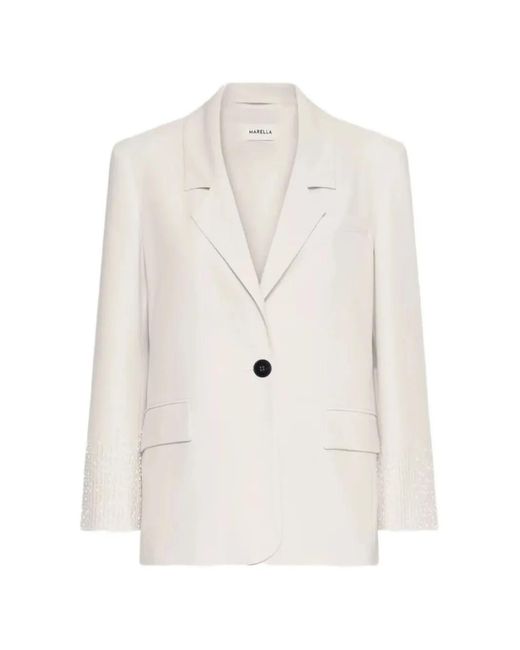 Marella White Bead-Embellished Single-Breasted Blazer