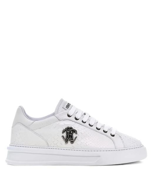Roberto Cavalli White Logo-Plaque Low-Top Sneakers for men