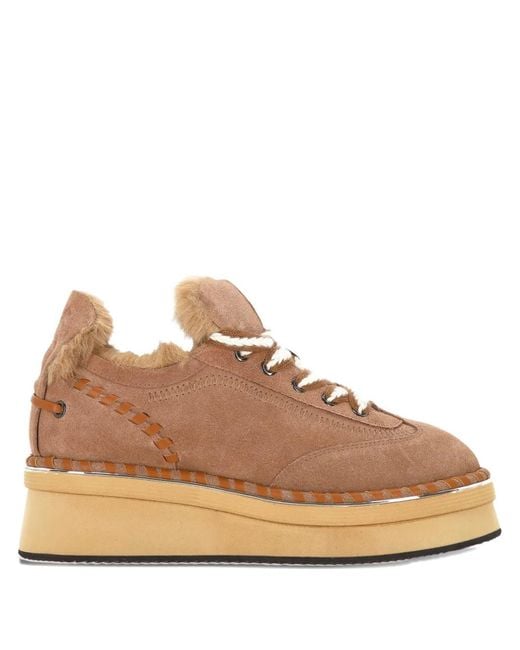 Elvio Zanon Brown Panto Snow Fur Platform Sneakers