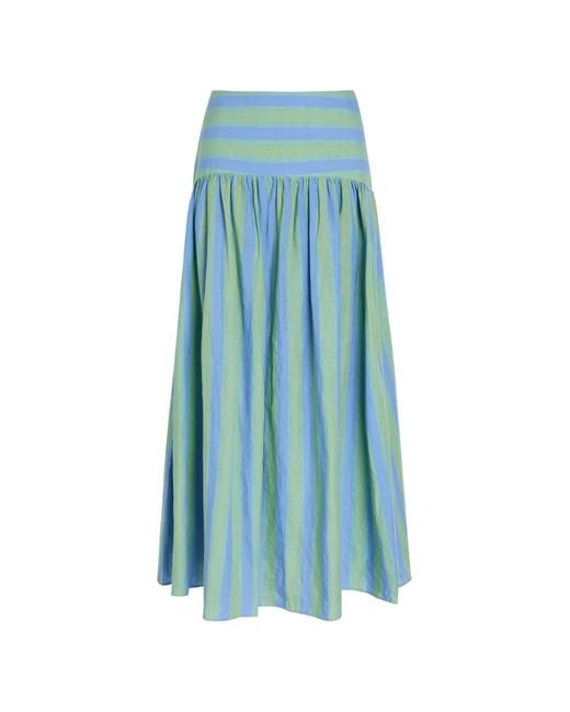 Staud Blue Procida Striped Linen Skirt
