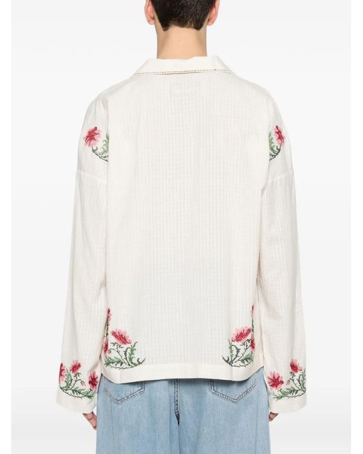 BAZISZT White Bernie Floral-Embroidered Polo Shirt for men