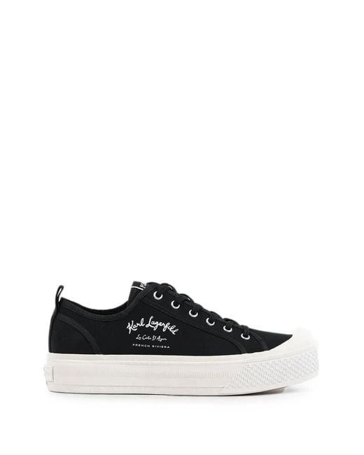Karl Lagerfeld White Logo-Embroidered Platform Sneakers