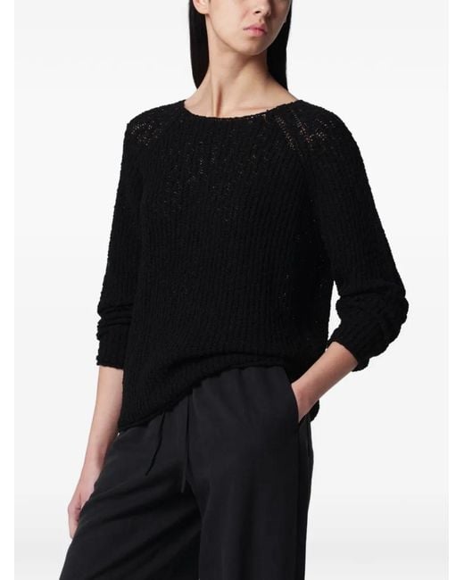DUNST Black Crochet-Knit Crew-Neck Sweater