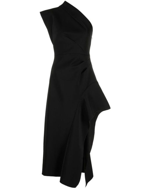 Acler Black Eddington One-shoulder Midi Dress