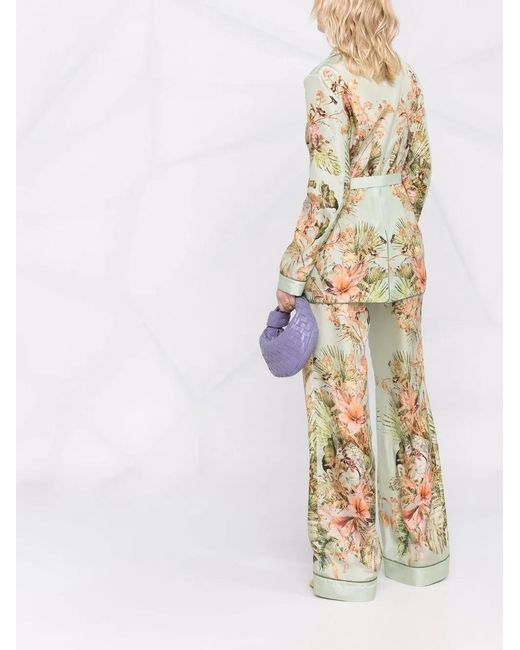 Alberta Ferretti Metallic Botanical-Print Wide-Leg Trousers