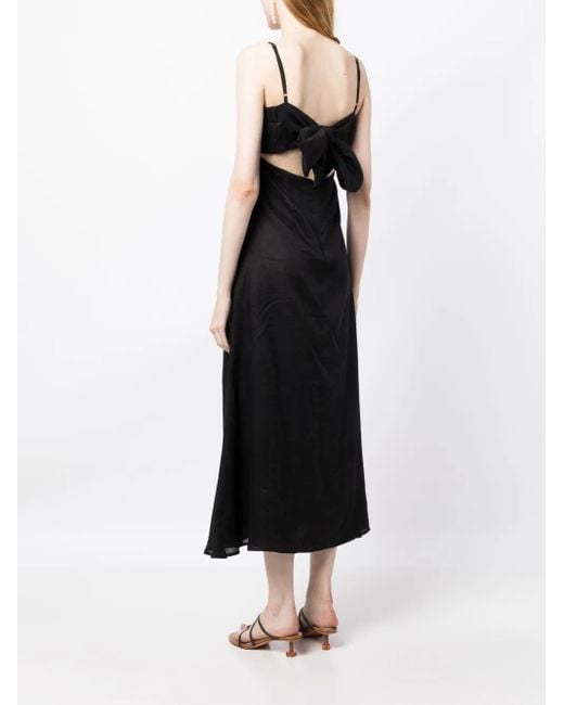 Faithfull The Brand Black Square-Neck Linen Midi Dress