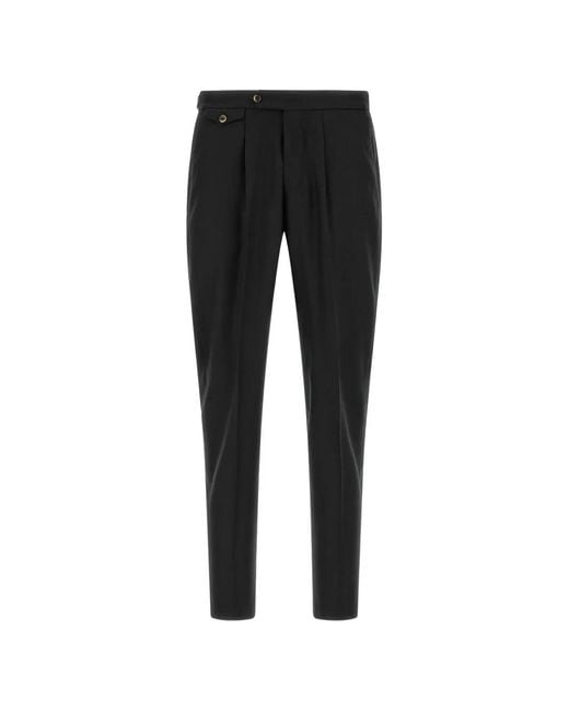PT Torino Black Union Buckled-Waist Tapered Trousers for men