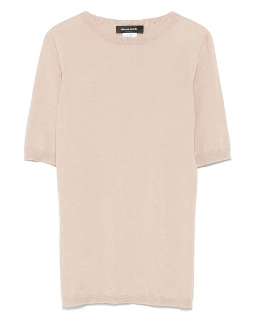 Fabiana Filippi Natural Short-Sleeve Cashmere Top