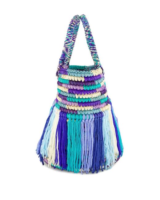 Sensi Studio Blue Baby Fringed Woven Tote Bag
