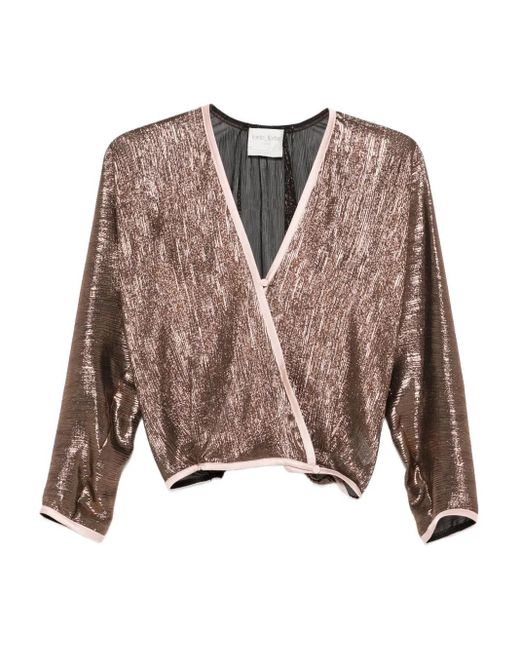 Forte Forte Brown Metallic Wrap-Effect Top