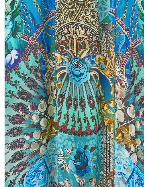 Camilla Blue Shirred-Waist Long Dress