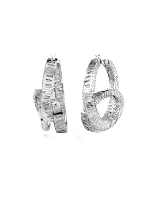 Swarovski White Matrix Baguette-Cut Hoop Earrings