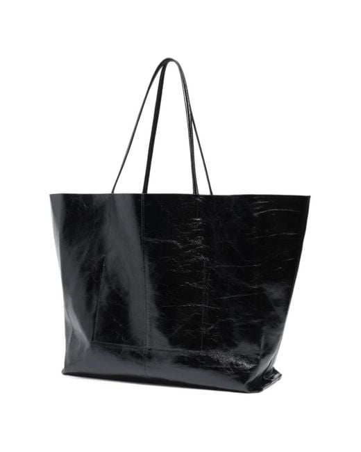 Bimba Y Lola Black Shiny Leather Maxi Shopper Bag
