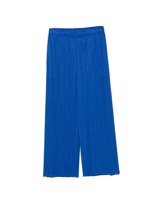 Pleats Please Issey Miyake Blue Pleated Cropped Trousers