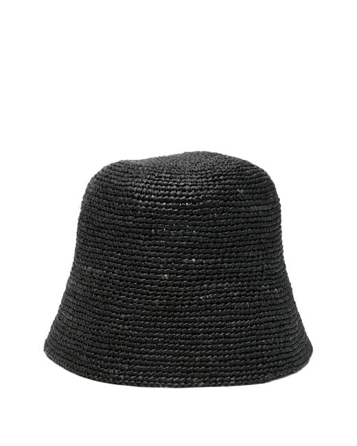 IBELIV Black Raffia Bucket Hat