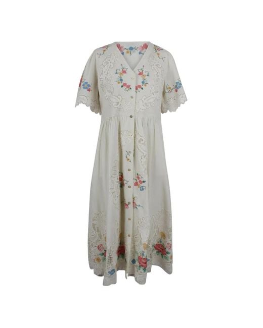 Sea White Astrid Floral-Embroidered Midi Dress