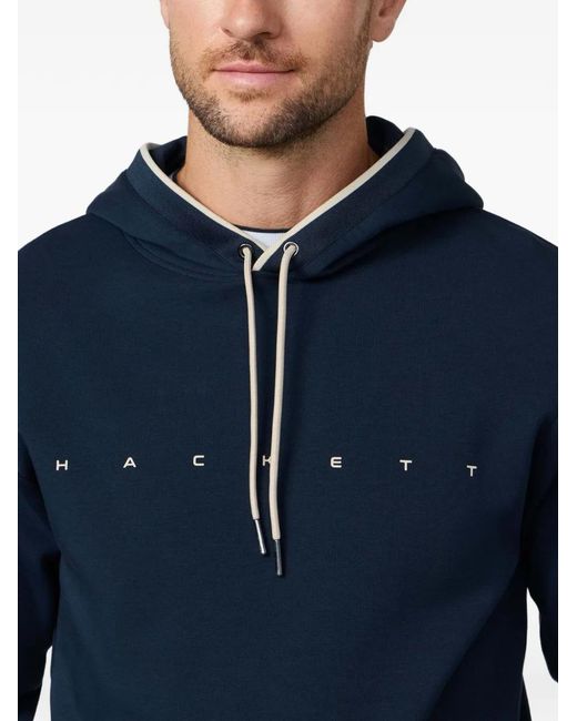 Hackett Blue Logo-Print Interlock Hoodie for men