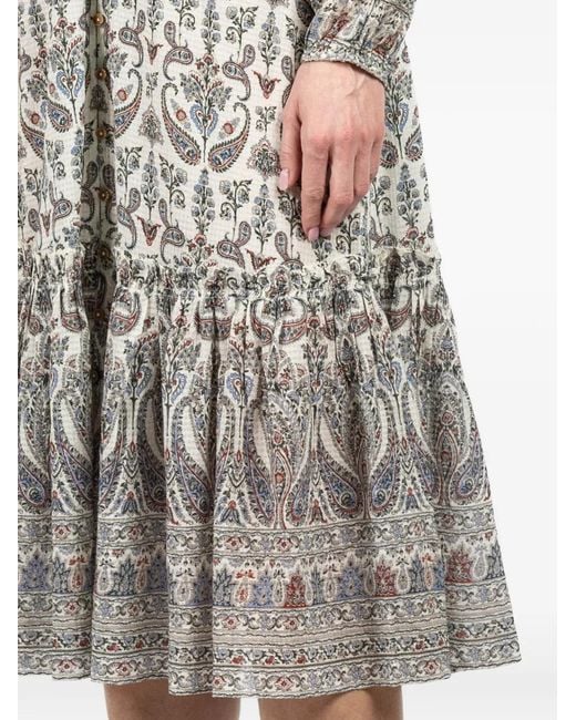 Veronica Beard White Vani Tiered Paisley-Print Midi Dress