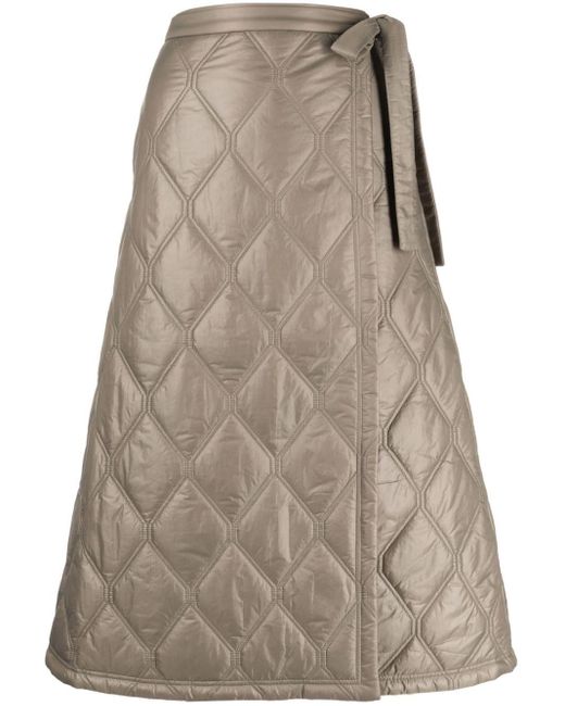 Ganni Brown Quilted Wrap Midi Skirt