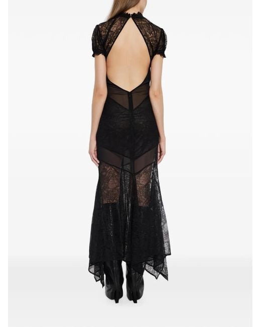 The Attico Black Lace-Panelled Open-Back Midi Dress