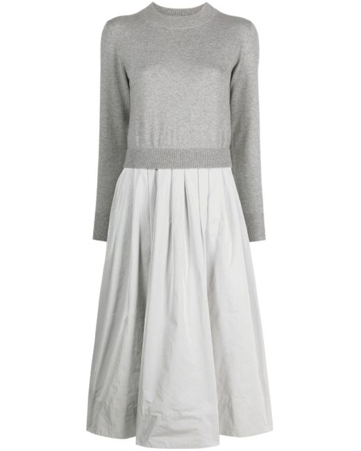 Peserico Gray Knitted-panel Flared Midi Dress