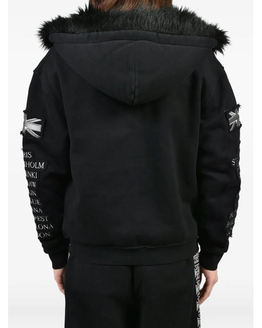 N. Hoolywood Black Patched Zip-Up Hoodie for men