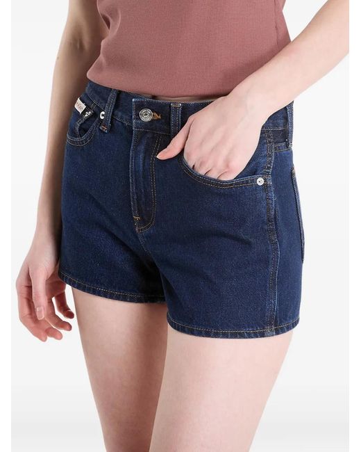 Calvin Klein Blue Logo-Patch Denim Shorts