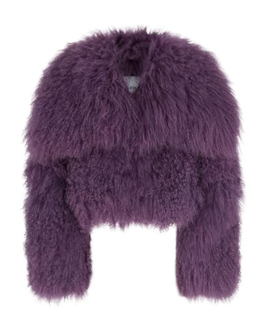 The Attico Purple Mongolian-Fur Long-Sleeves Jacket