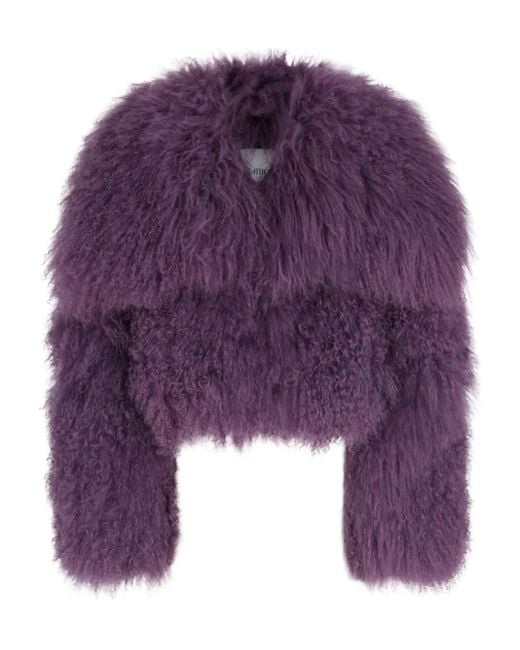 The Attico Purple Mongolian-Fur Long-Sleeves Jacket