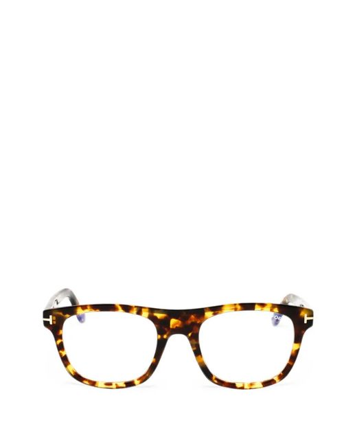 Tom Ford Black Tortoiseshell-Effect Rectangle-Frame Glasses for men
