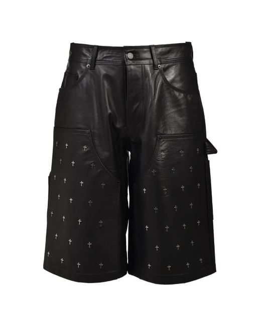 LAST NEST Gray Leather Double-Knee Shorts for men