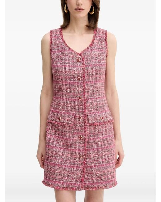 MARCIANO BY GUESS Red Claudia Tweed Buttoned Mini Dress