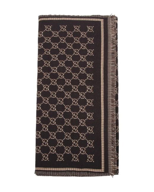 Gucci Brown Gg-Pattern Fringed Scarf for men