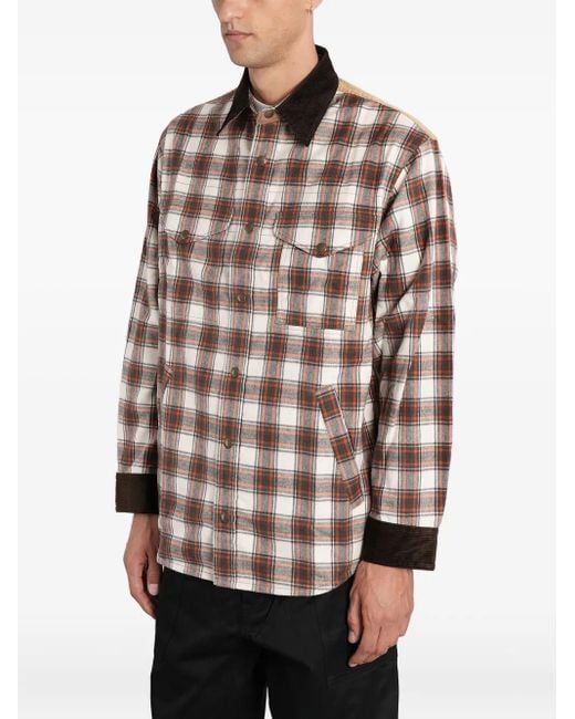 Junya Watanabe Brown Checked Corduroy-Paneled Overshirt for men